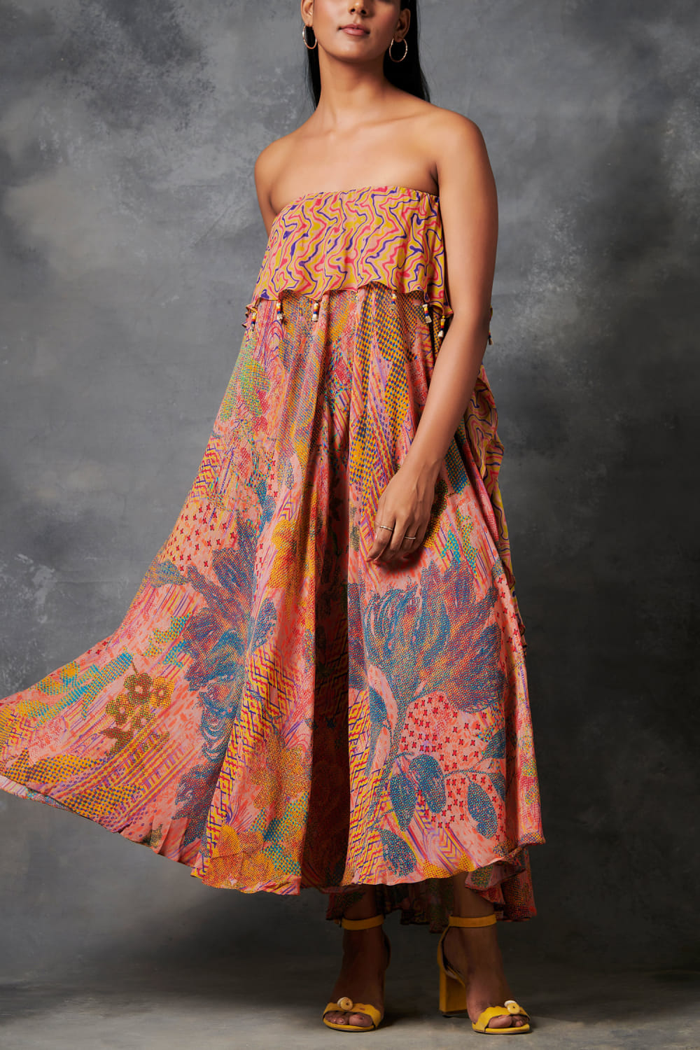 Buy Peach off shoulder jumpsuit by Saundh at Aashni and Co