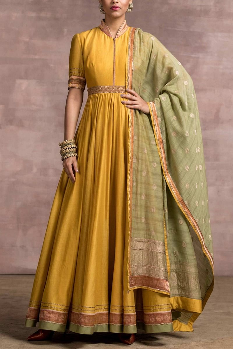 Buy Mustard anarkali set by Tarun Tahiliani at Aashni and Co