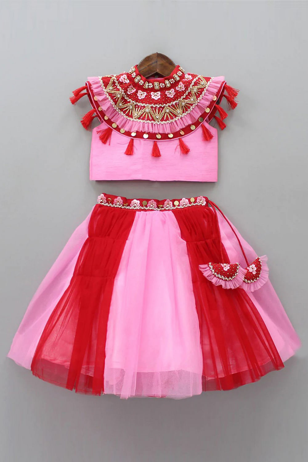 Buy Red and pink lehenga set by Tutus by Tutu at Aashni and Co