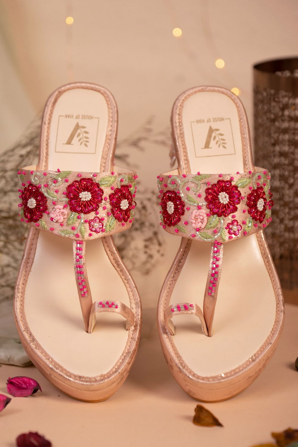 Pink floral wedges