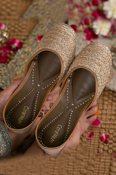 Gold zari lace and gota braided juttis