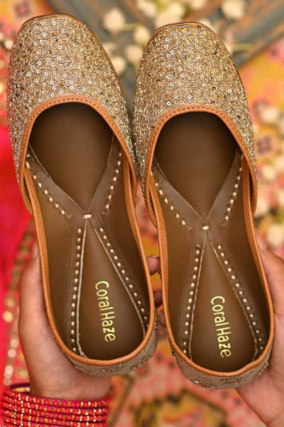 Gold sequin and bead embroidered juttis