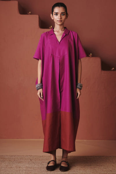 Purple cotton linen kaftan dress