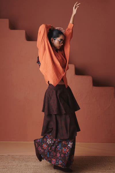 Saphed Brown printed tiered skirt SAPJAN26D236396
