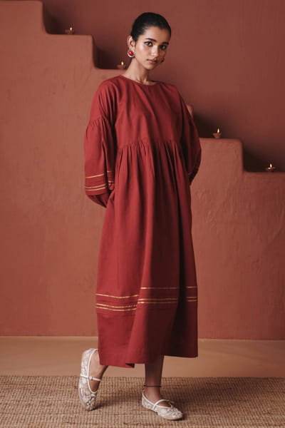 Saphed Brick red gota embroidered sack dress SAPJAN26D236393