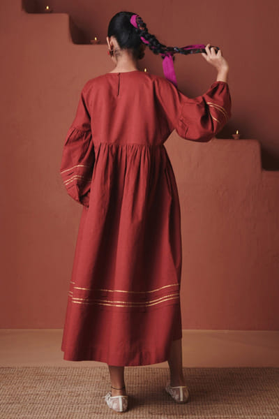 Saphed Brick red gota embroidered sack dress SAPJAN26D236393