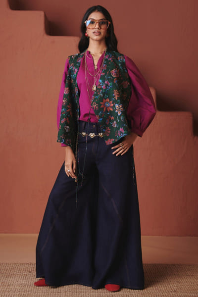 Saphed Green chintz printed wrap waistcoat SAPJAN26D236390