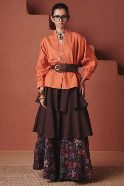 Orange cotton linen oversized shirt