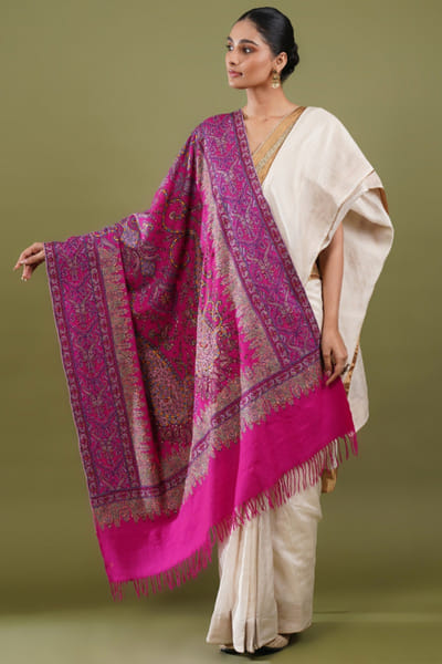 Pink embroidered pashmina shawl