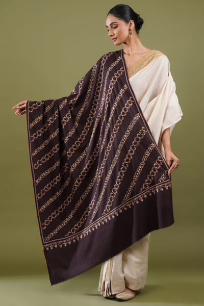 Brown embroidered pashmina shawl