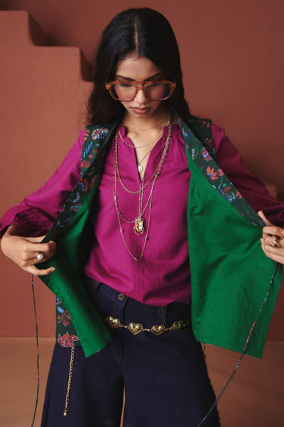 Purple cotton linen top