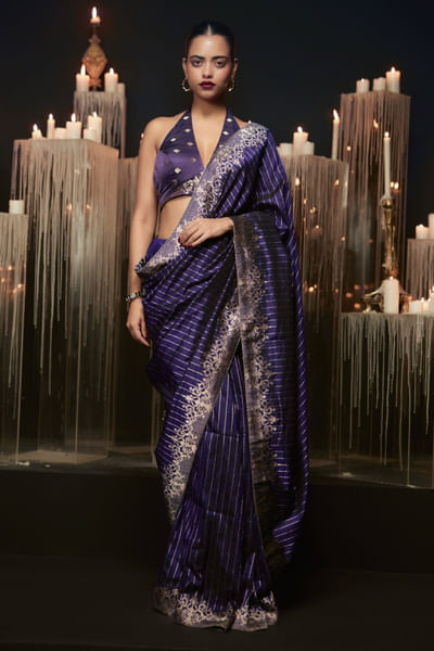 Navy baroque kadiyal banarasi sari set