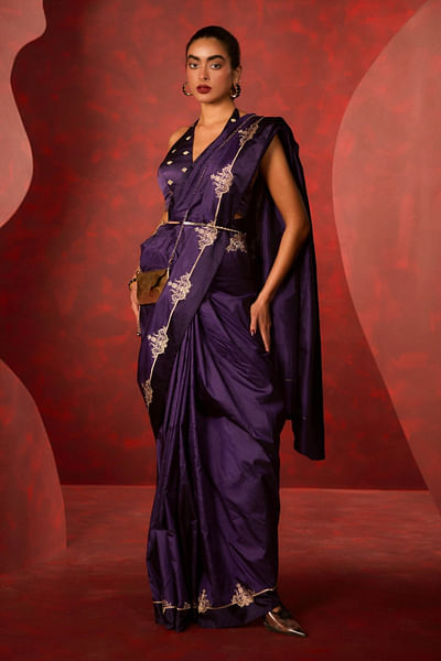 Purple baroque kadhwa banarasi sari set