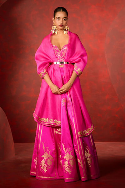 Rani pink baroque kadhwa banarasi lehenga set