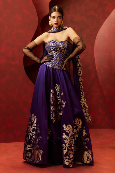 Purple baroque handwoven banarasi lehenga set