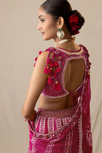 JIVIVA BY Jigvijay & Varsha Fuchsia pink printed bandhej lehenga set JIVIJUN26D147866