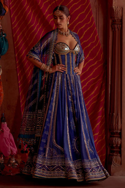 JIVIVA BY Jigvijay & Varsha Blue mirror embroidered lehenga set JIVIJUN26D147874