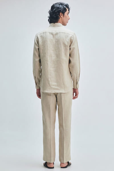 Saphed Beige band-collar linen shirt SAPHAUG26D152951