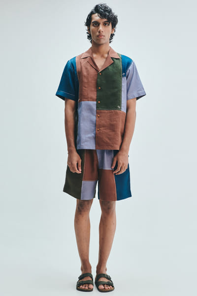 Saphed Multicolour patchwork linen shirt SAPHAUG26D254011