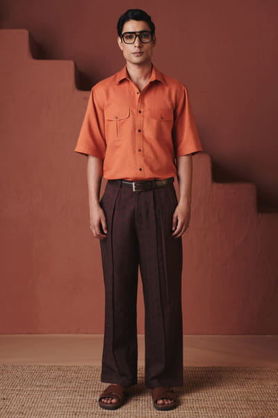 Coffee brown cotton linen trousers