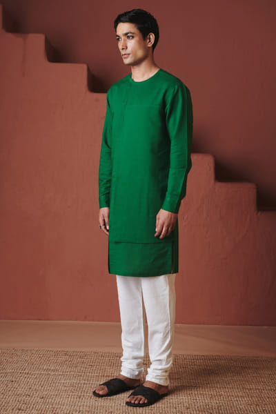 Paan green cotton linen kurta