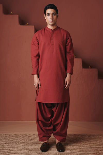 Brick red cotton linen dhoti pants