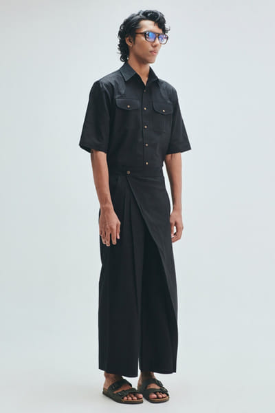 Saphed Black flap-pocket shirt SAPHAUG26D152939