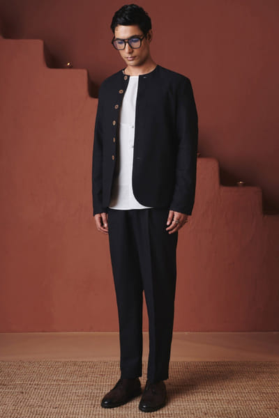Carbon cotton linen jacket set