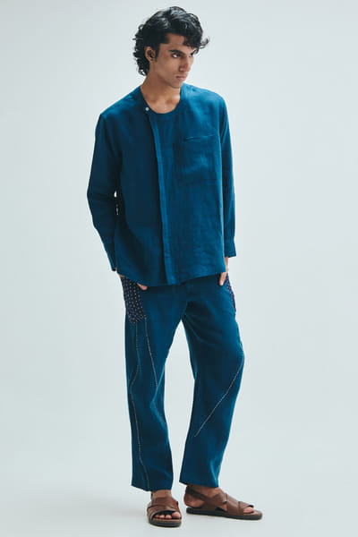 Saphed Indigo linen shirt SAPHAUG26D254007