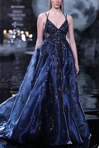 Navy crystal embroidery gown