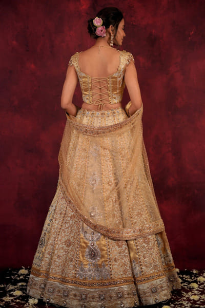 JIVIVA BY Jigvijay & Varsha Gold and silver patchwork lehenga set JIVIJUL26D148498