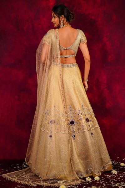 JIVIVA BY Jigvijay & Varsha Gold-silver patchwork motif lehenga set JIVDEC25D133729