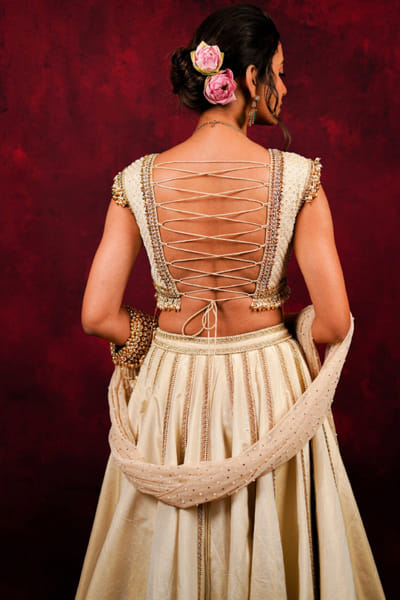 JIVIVA BY Jigvijay & Varsha Gold and silver block printed lehenga set JIVIJUL26D148497
