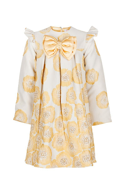 Beige floral jacquard pattern dress