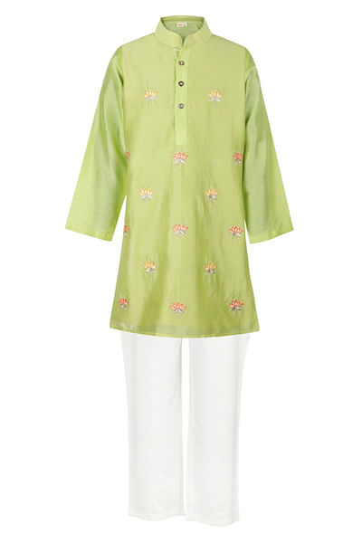 Green lotus embroidered kurta set