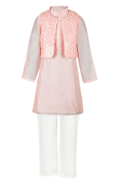 Peach floral embroidered koti kurta set