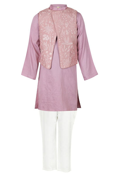 Mauve botanical embroidered koti kurta set