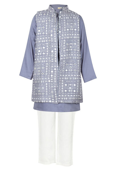 Grey embroidered Nehru jacket kurta set