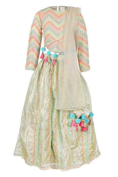 Gold lehenga and chevron blouse set