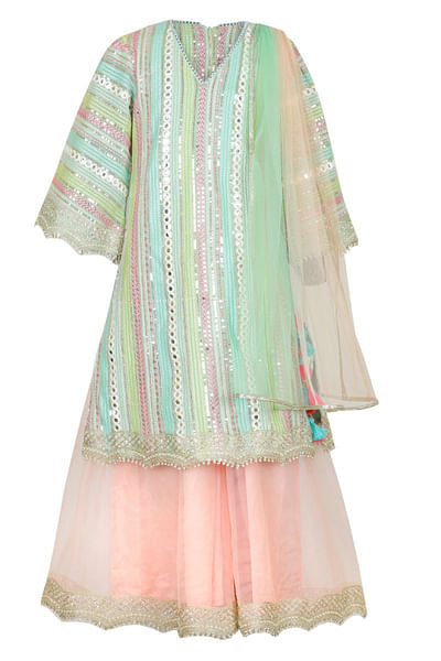 Pista green and pink scalloped sharara set