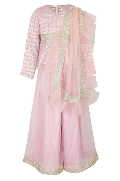 Pink embellished peplum and palazzo set