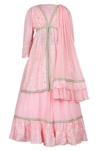 Pink mirror work lehenga set