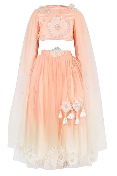 Peach ombre floral embroidered lehenga set