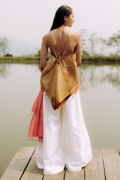 11 Tareng Mustard gold draped top and trouser set 11TAJUL26D148678