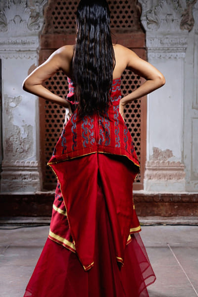 11 Tareng Crimson red thread embroidered tube dress 11TAJUL26D148690