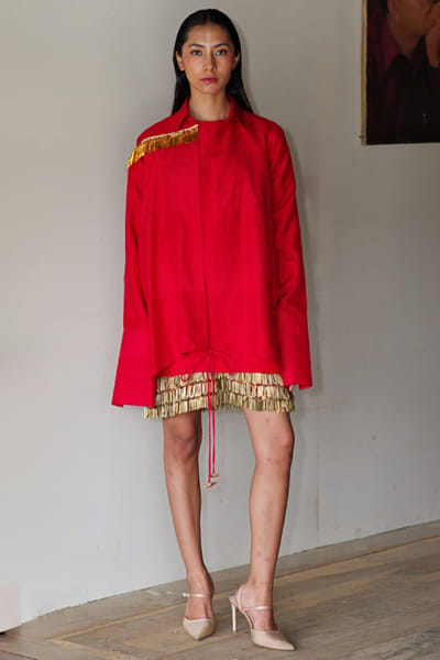 11 Tareng Sindoor red embellished shirt dress set 11TAJUL26D148692