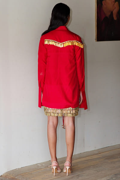 11 Tareng Sindoor red embellished shirt dress set 11TAJUL26D148692