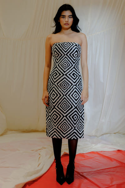 Black and white sequin embroidered dress