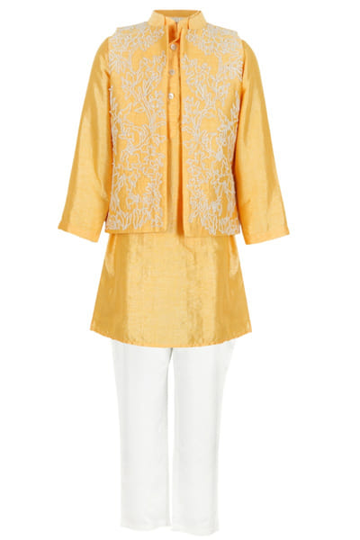 Yellow sequin embroidered jacket set