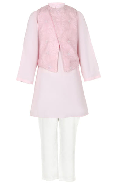 Baby pink embroidered jacket set